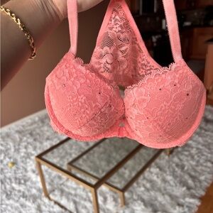 Victoria's Secret Coral Lace Push-Up Bra with Rhinestones